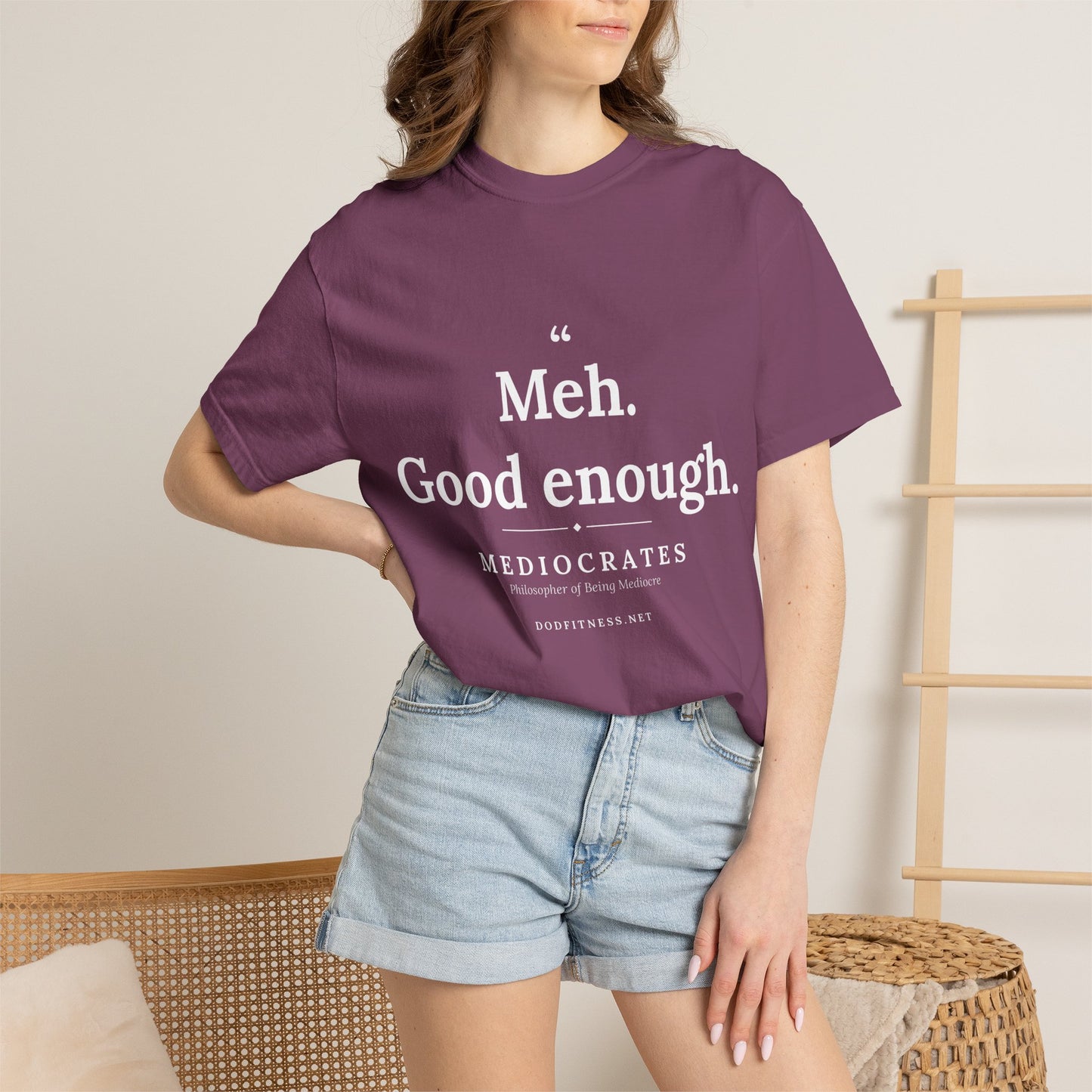 Mediocrates - Meh Good Enough men's tee in Berry - funny gym shirt by DoD Fitness