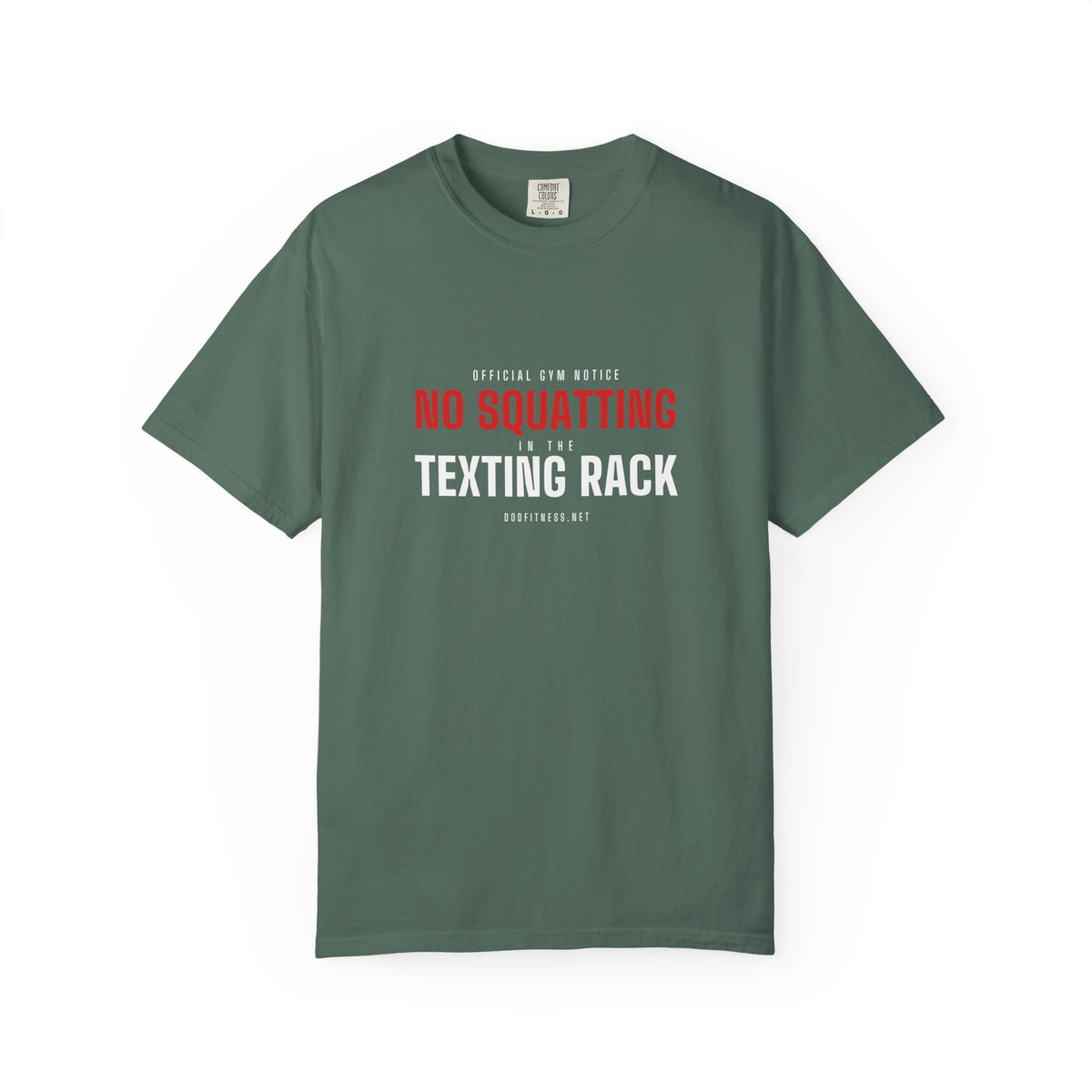 No Squatting Texting Rack men's tee in Espresso - funny gym shirt by DoD Fitness