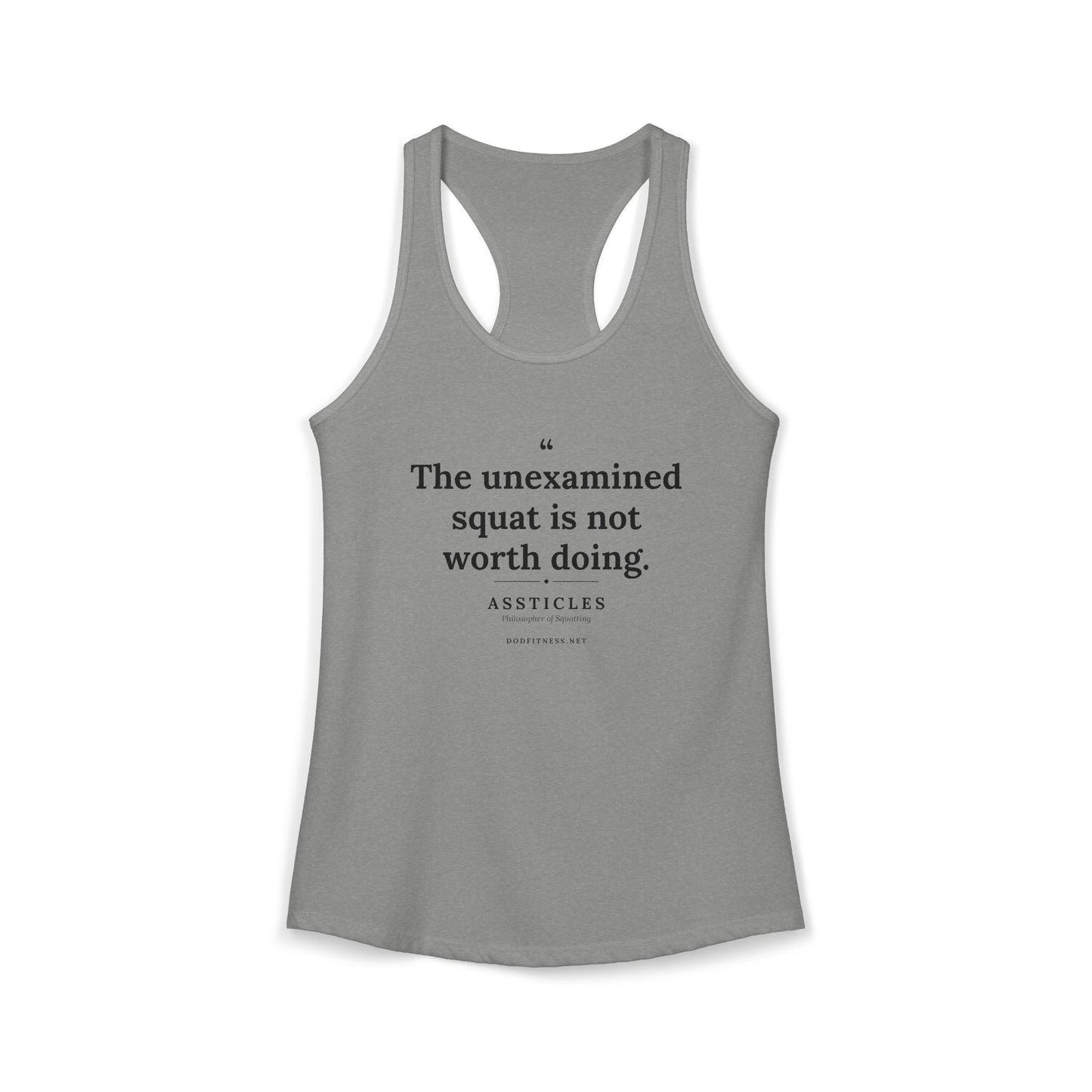Assticles - The Unexamined Squat women's racerback tank - funny gym tank by DoD Fitness