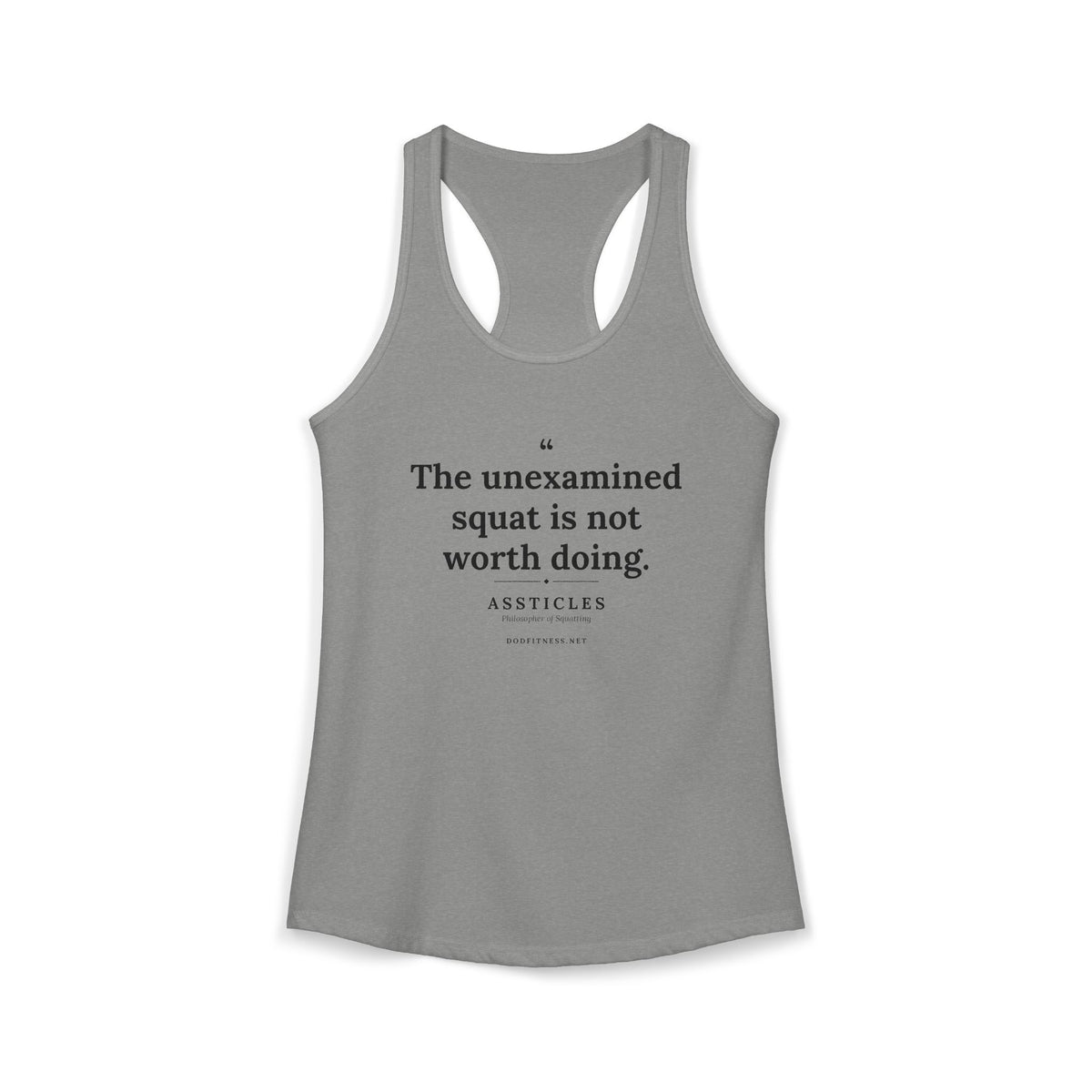Assticles - The Unexamined Squat women's racerback tank - funny gym tank by DoD Fitness