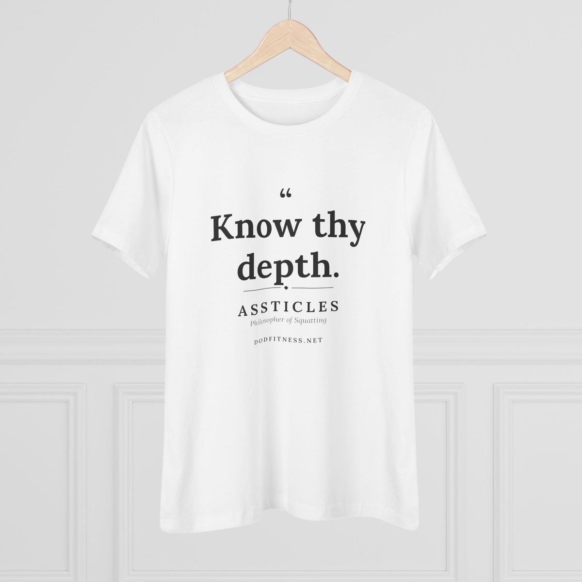 Assticles - Know Thy Depth women's tee in Natural - funny gym shirt by DoD Fitness