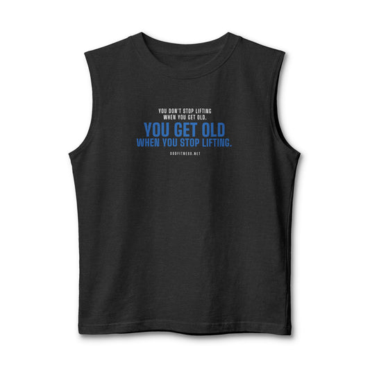 Stop Lifting B stringer tank in Dark Grey Heather - funny gym tank by DoD Fitness