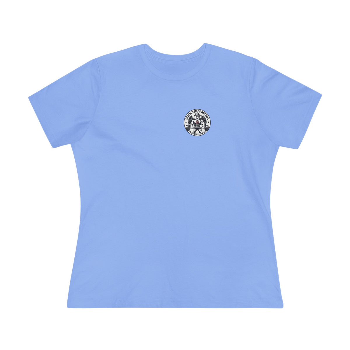 Thin Red Line women's tee in Carolina Blue - funny gym shirt by DoD Fitness