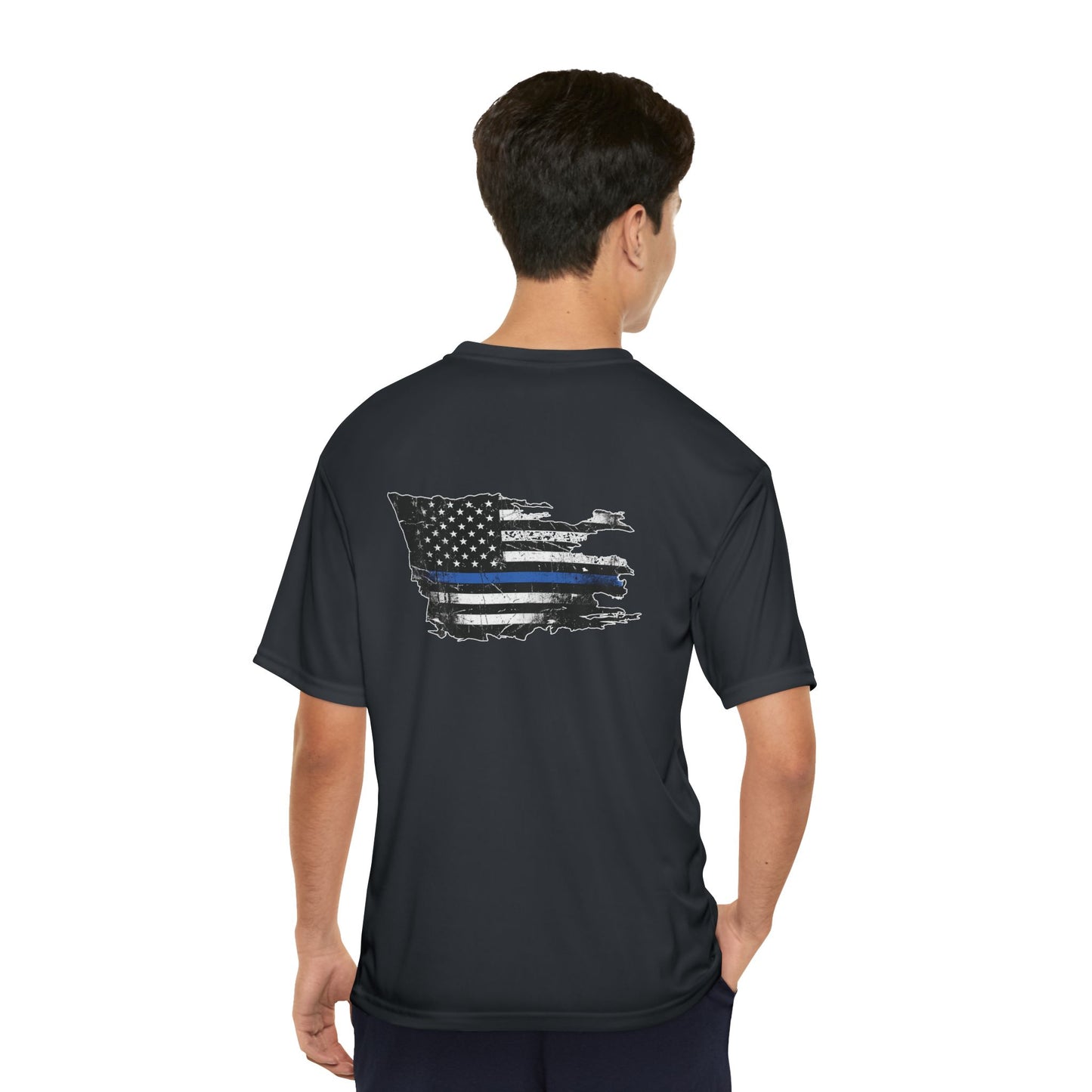 Thin Blue Line moisture wicking shirt - funny gym shirt by DoD Fitness