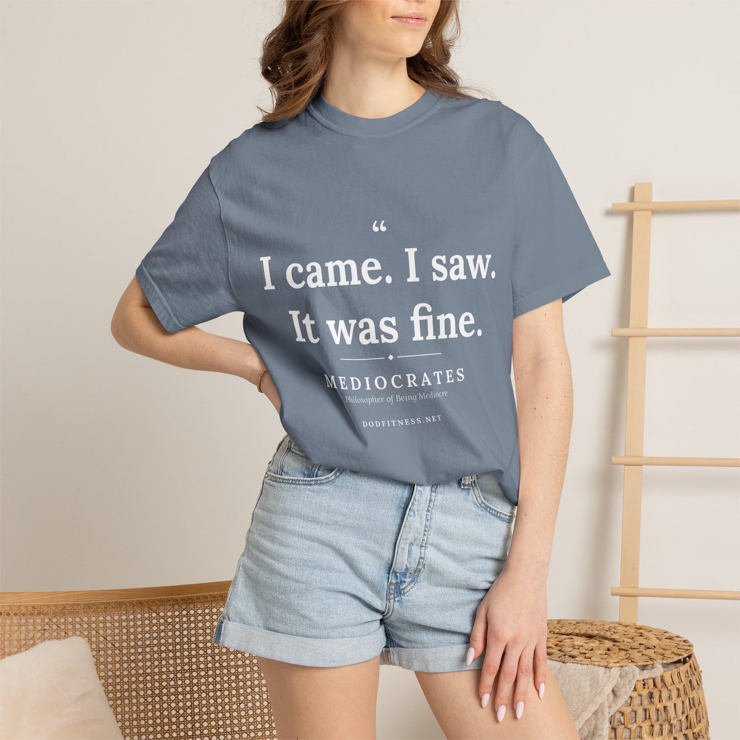 Mediocrates - I Came I Saw It Was Fine men's tee in Blue Jean - funny gym shirt by DoD Fitness