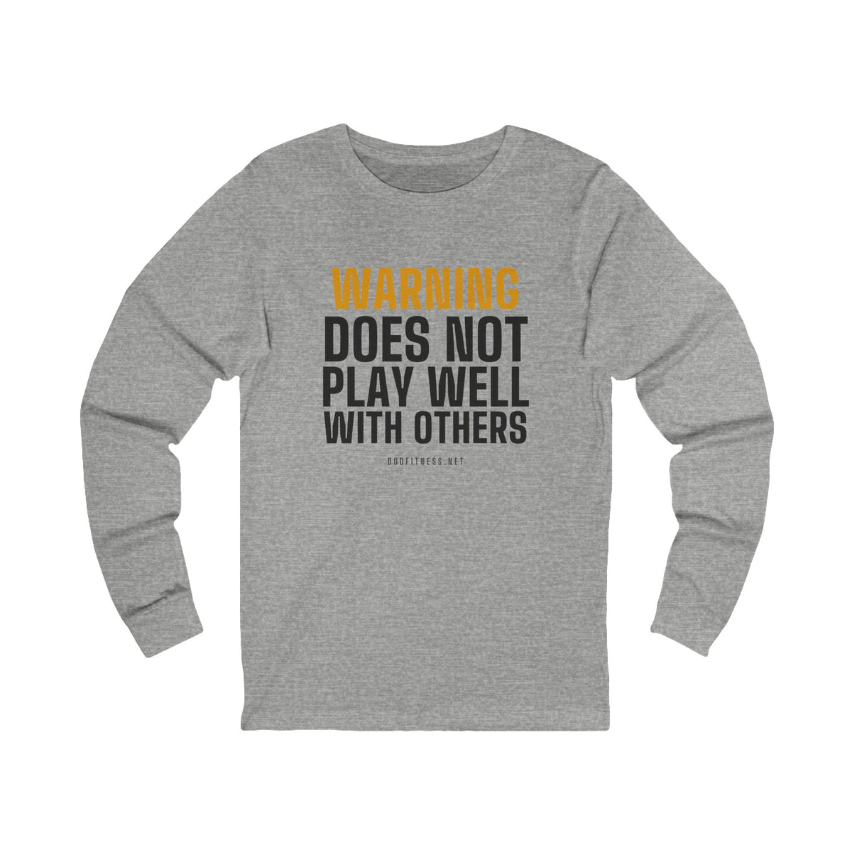 Warning Label long sleeve tee in Athletic Heather - funny gym shirt by DoD Fitness