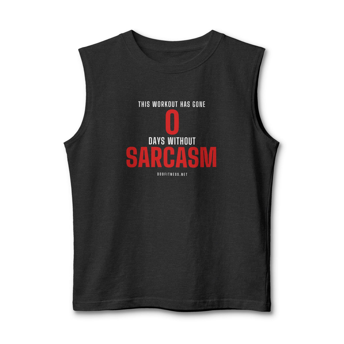0 Days Sarcasm stringer tank in Dark Grey Heather - funny gym tank by DoD Fitness