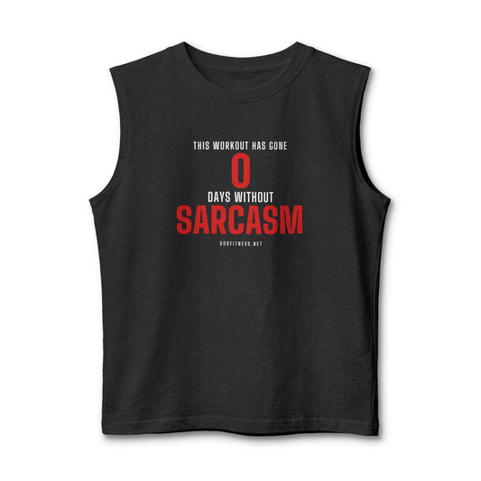 0 Days Sarcasm stringer tank in Dark Grey Heather - funny gym tank by DoD Fitness