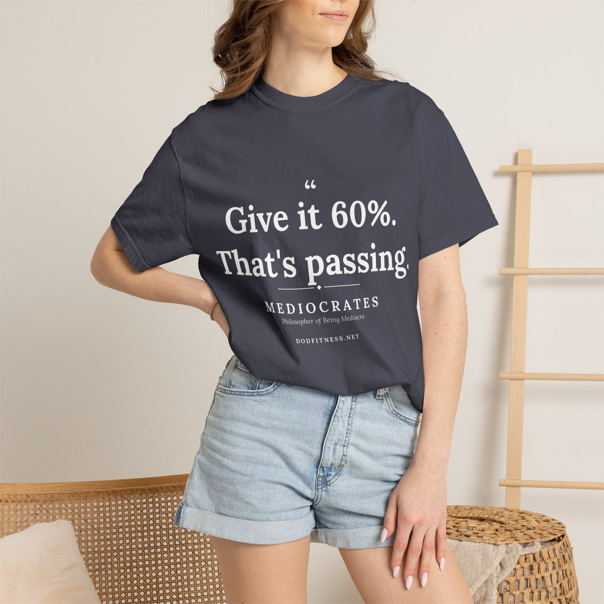 Mediocrates - Give It 60 Percent men's tee in Navy - funny gym shirt by DoD Fitness