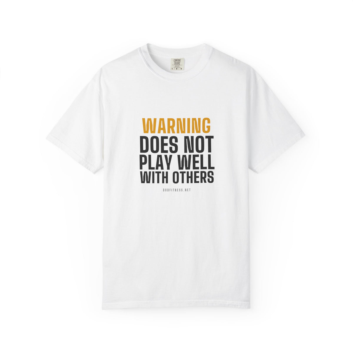 Warning Label men's tee in White - funny gym shirt by DoD Fitness