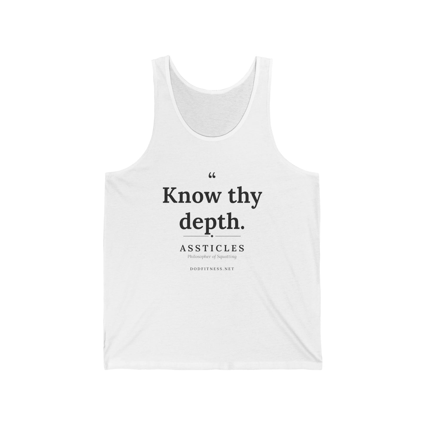 Assticles - Know Thy Depth men's tank in White - funny gym tank by DoD Fitness