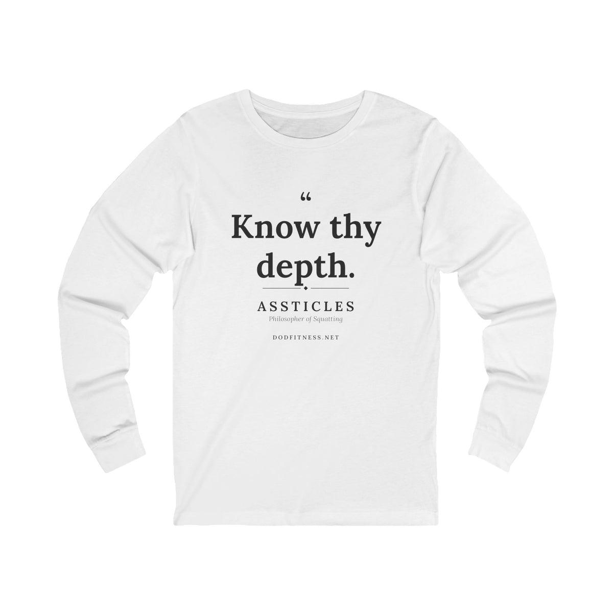 Assticles - Know Thy Depth long sleeve tee in White - funny gym shirt by DoD Fitness
