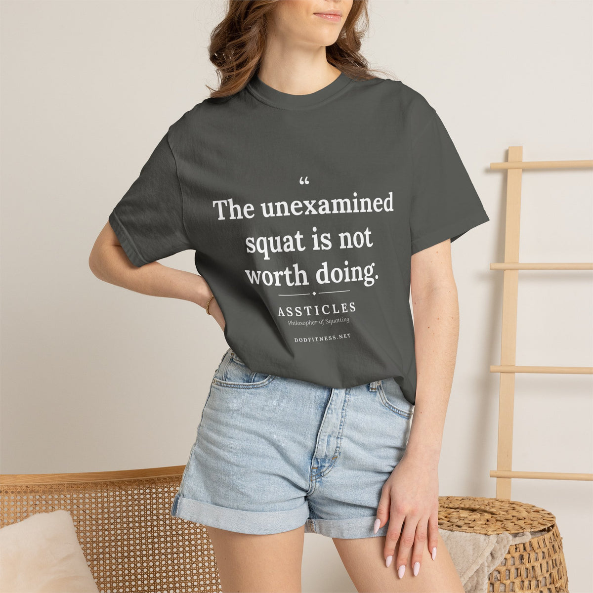 Assticles - The Unexamined Squat men's tee in Pepper - funny gym shirt by DoD Fitness