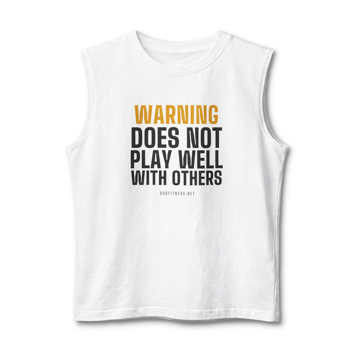 Warning Label stringer tank in White - funny gym tank by DoD Fitness