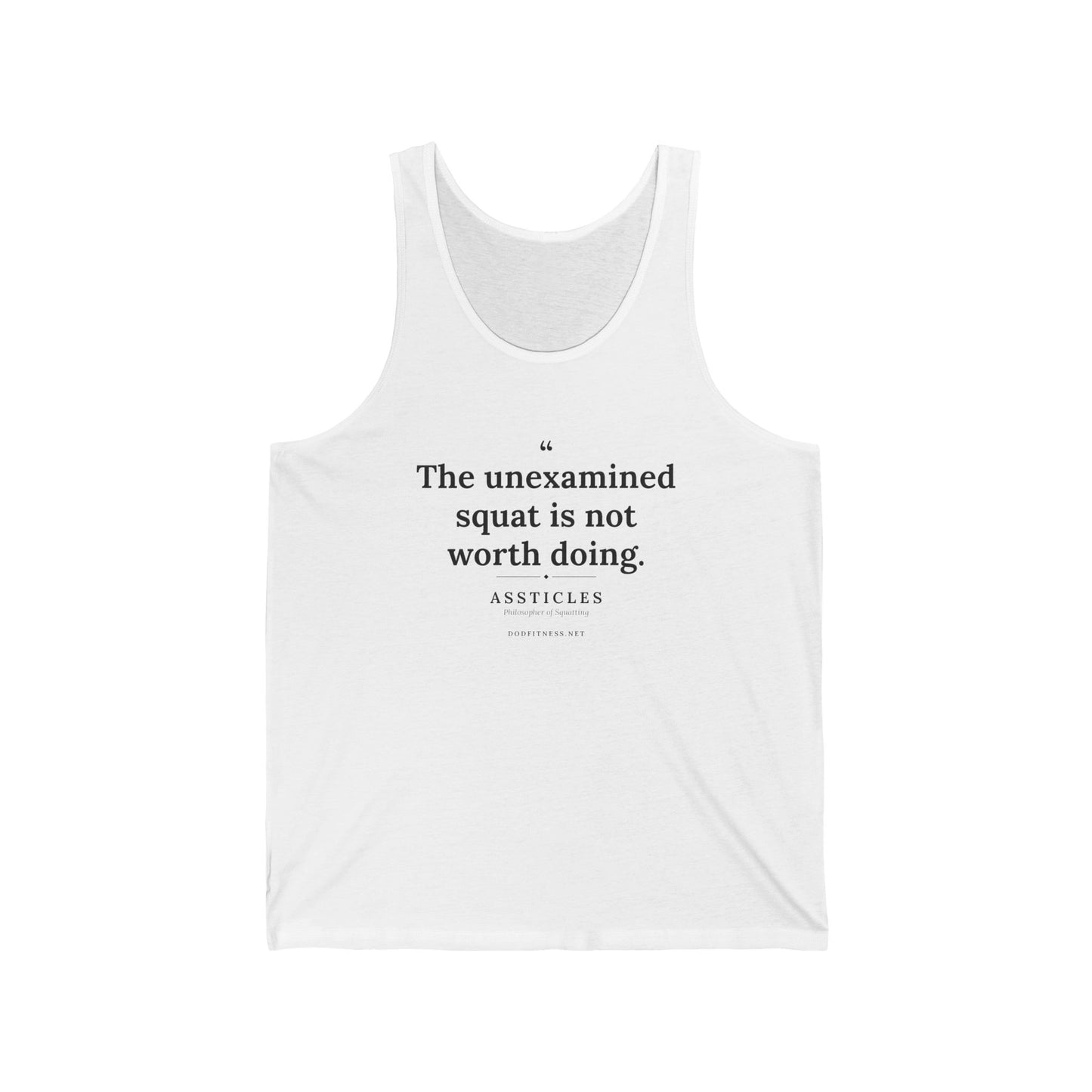 Assticles - The Unexamined Squat men's tank in White - funny gym tank by DoD Fitness