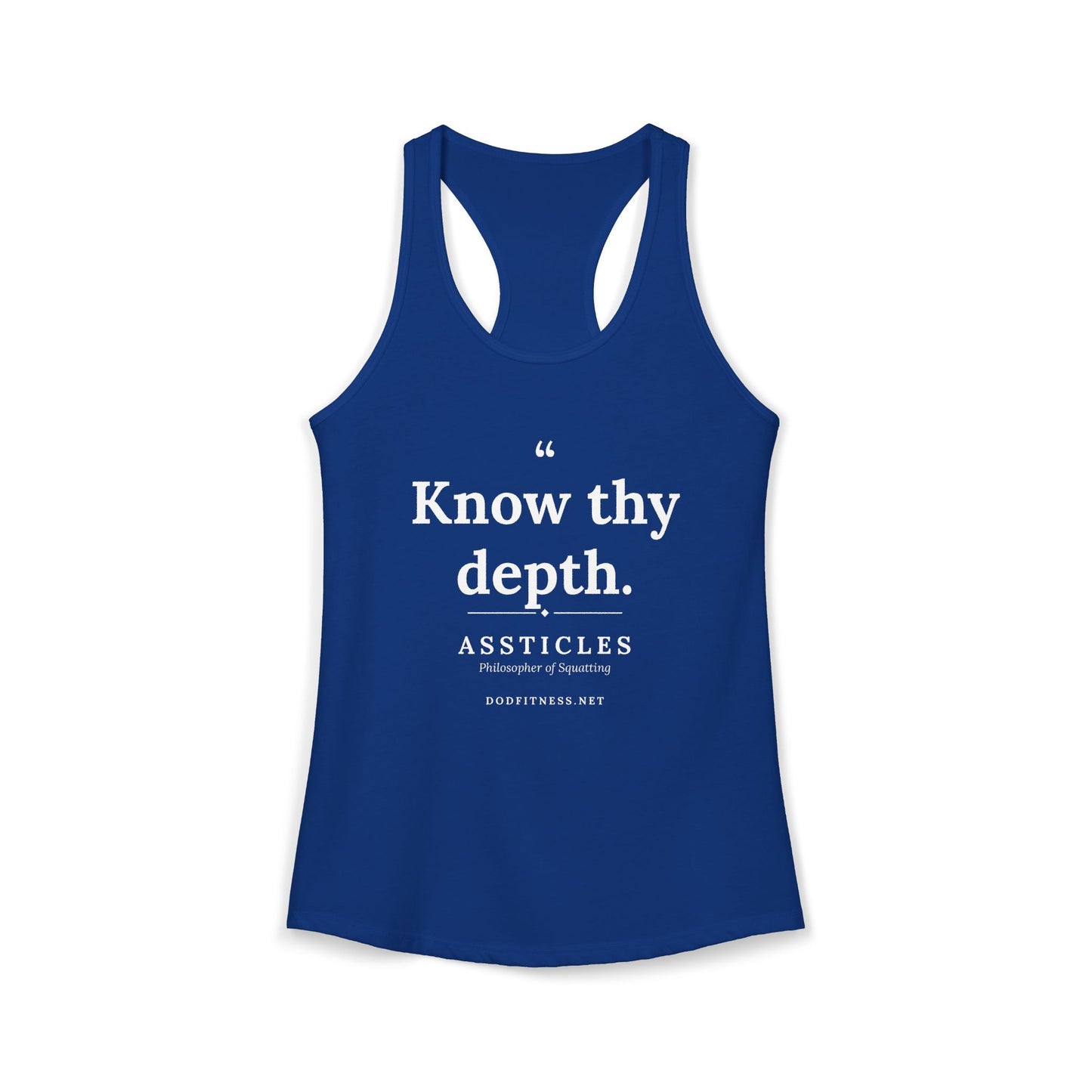 Assticles - Know Thy Depth women's racerback tank - funny gym tank by DoD Fitness