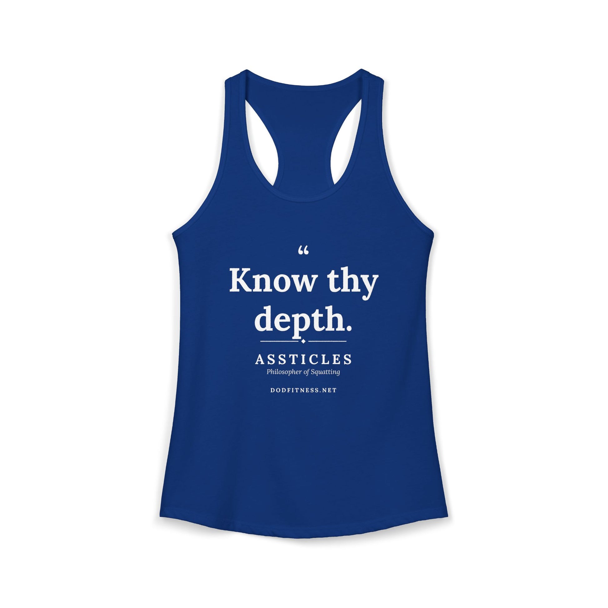 Assticles - Know Thy Depth women's racerback tank - funny gym tank by DoD Fitness