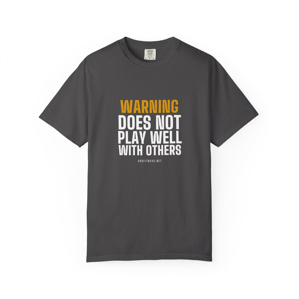 Warning Label men's tee in Graphite - funny gym shirt by DoD Fitness