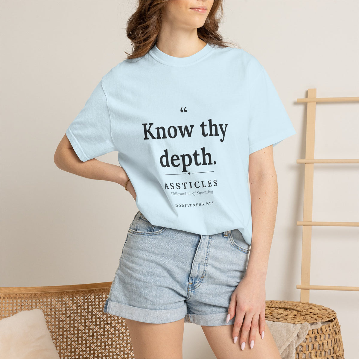 Assticles - Know Thy Depth men's tee in Chambray - funny gym shirt by DoD Fitness