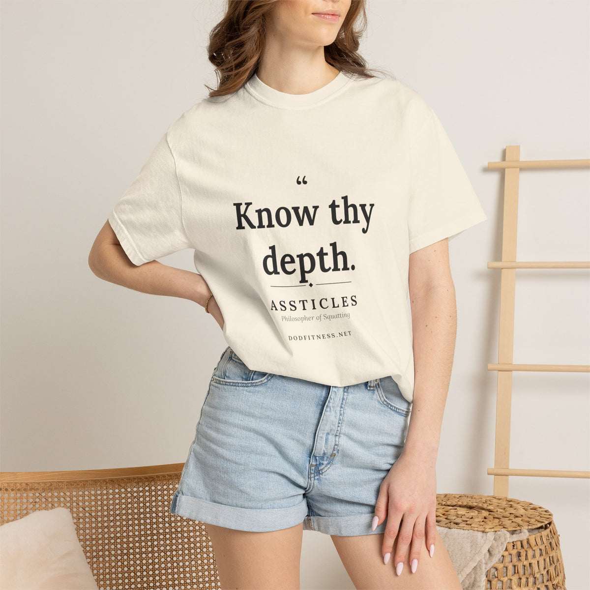 Assticles - Know Thy Depth men's tee in Ivory - funny gym shirt by DoD Fitness