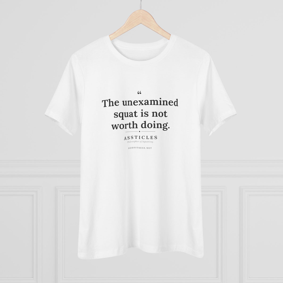 Assticles - The Unexamined Squat women's tee - funny gym shirt by DoD Fitness