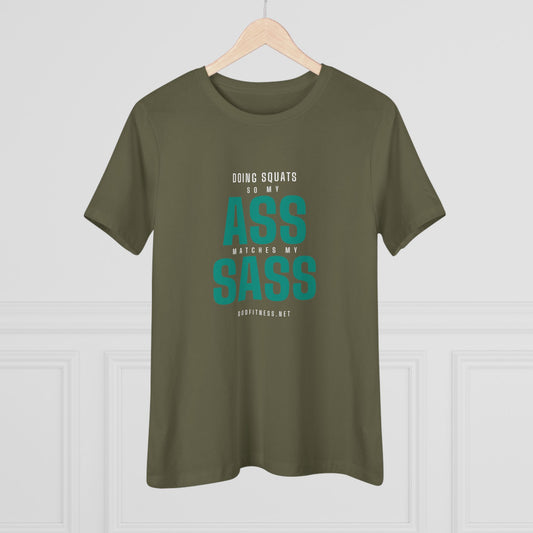 Ass Sass women's tee in Military Green - funny gym shirt by DoD Fitness