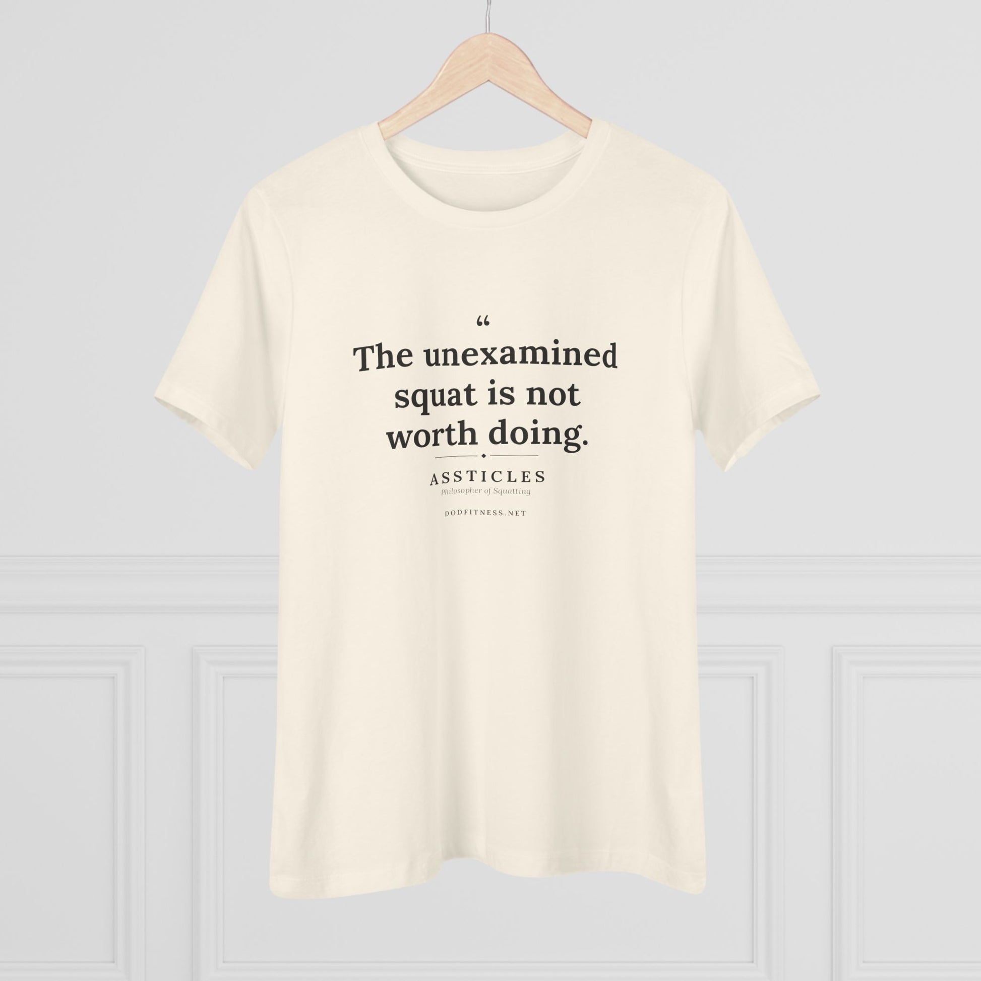 Assticles - The Unexamined Squat women's tee - funny gym shirt by DoD Fitness