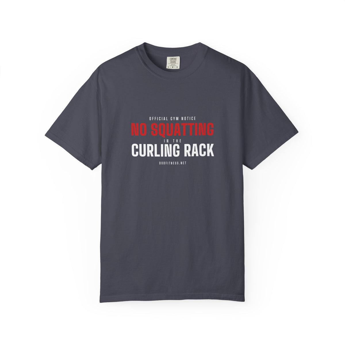 Curling Rack men's tee in Navy - funny gym shirt by DoD Fitness