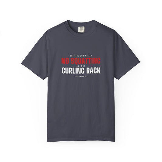 Curling Rack men's tee in Navy - funny gym shirt by DoD Fitness