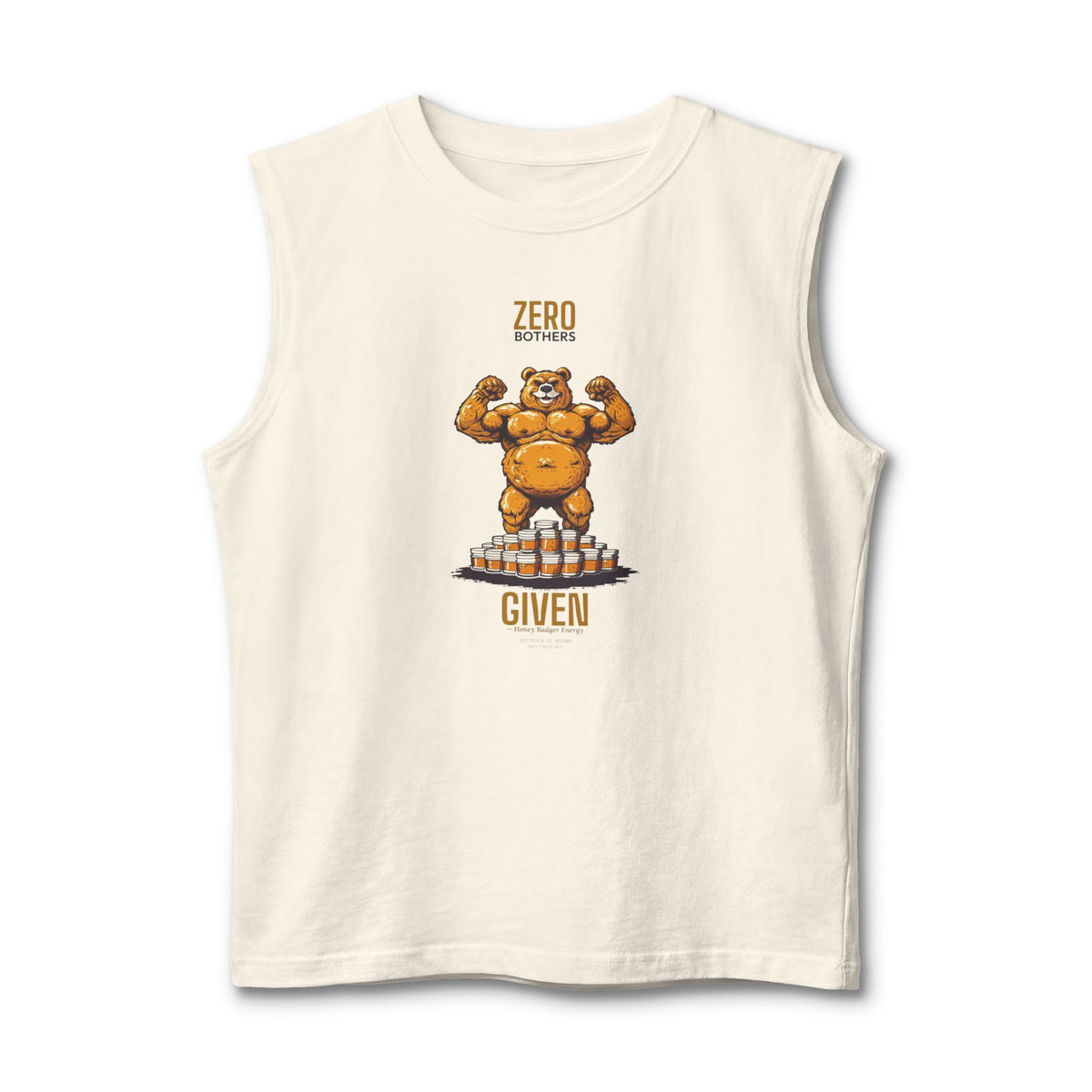 Zero Bothers muscle tank in Natural - funny gym tank by DoD Fitness