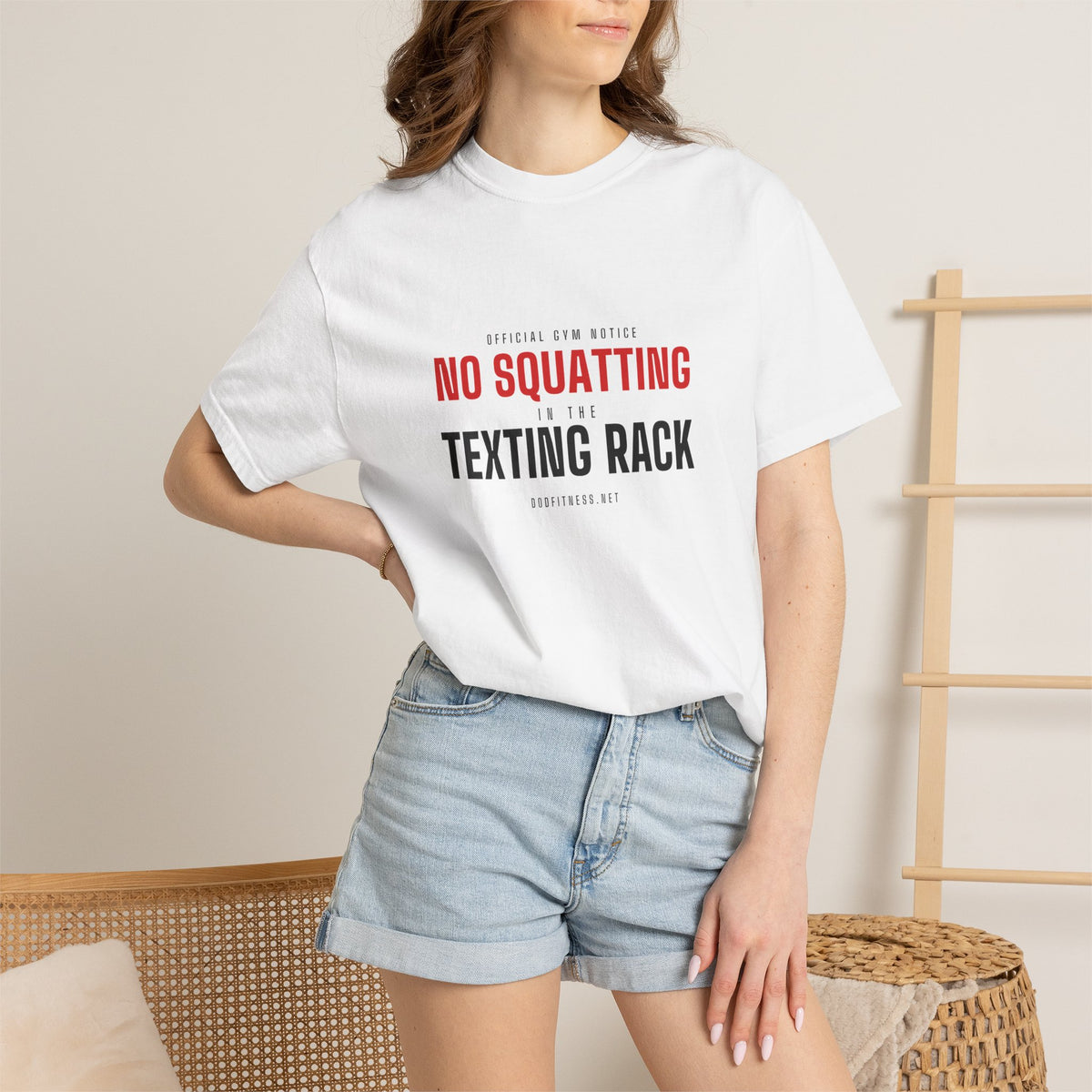 No Squatting Texting Rack men's tee - funny gym shirt by DoD Fitness