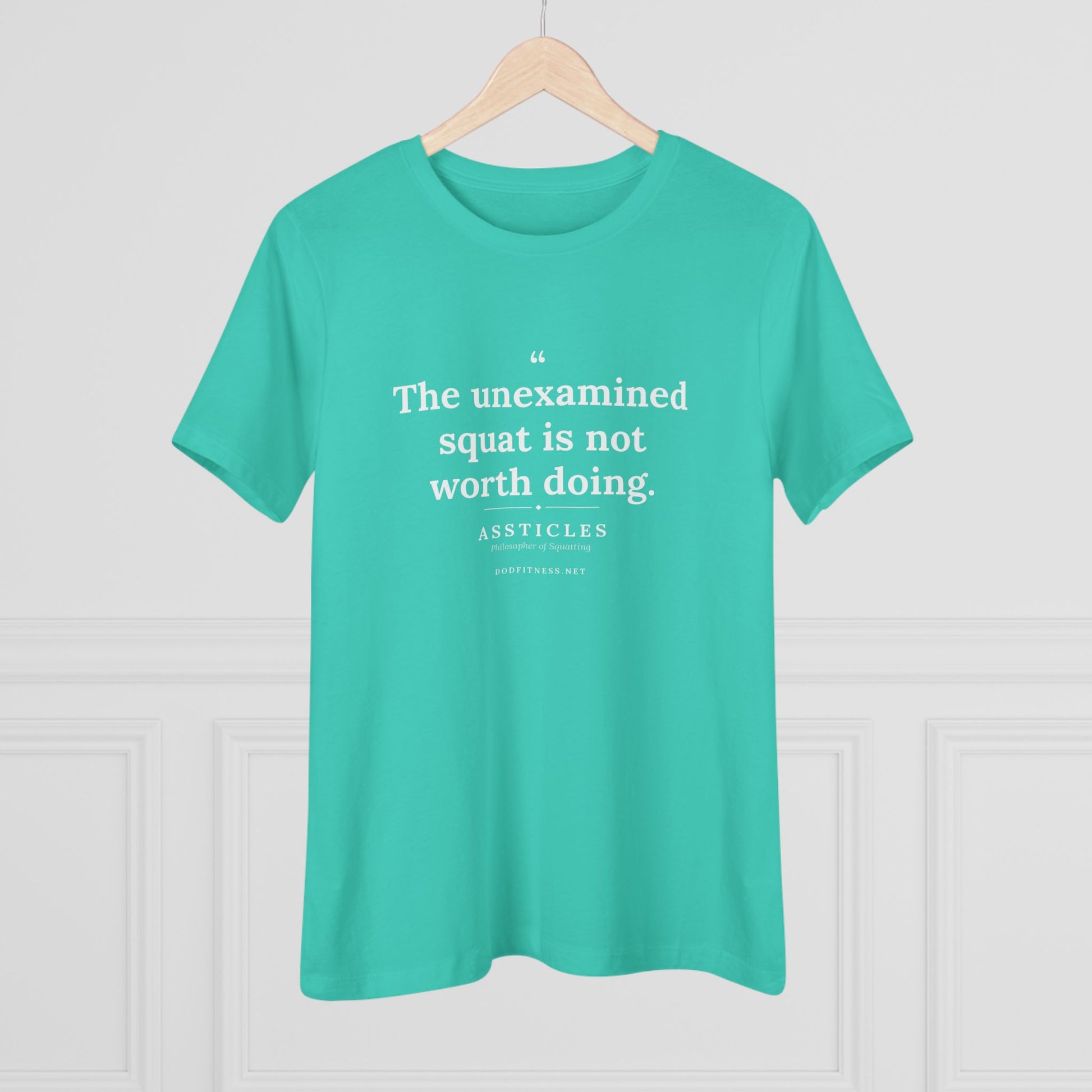 Assticles - The Unexamined Squat women's tee - funny gym shirt by DoD Fitness
