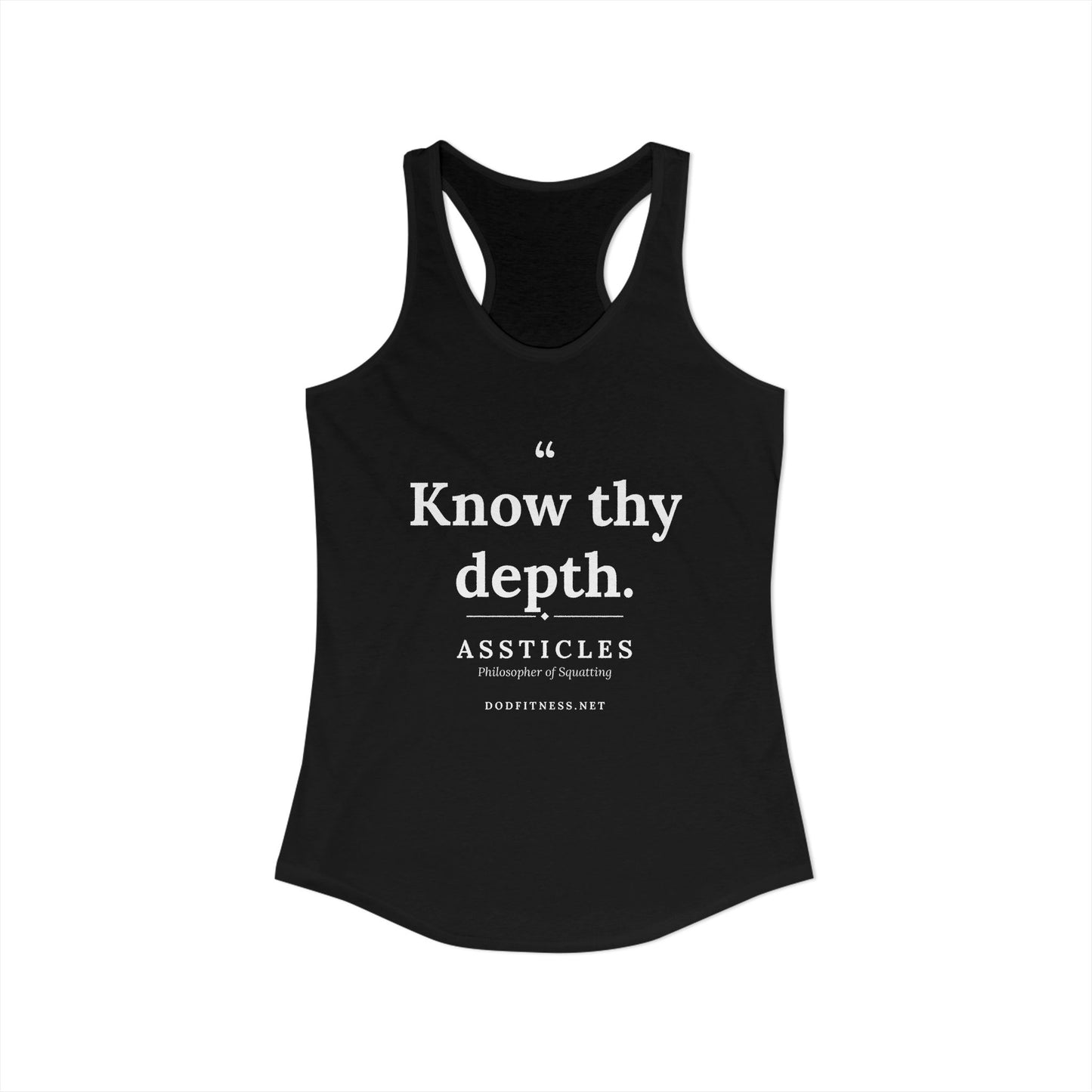 Assticles - Know Thy Depth women's racerback tank in Solid Black - funny gym tank by DoD Fitness