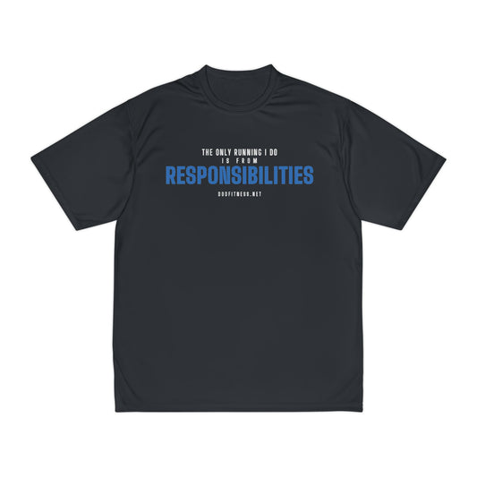 Running From Responsibilities performance tee in Black - funny gym shirt by DoD Fitness