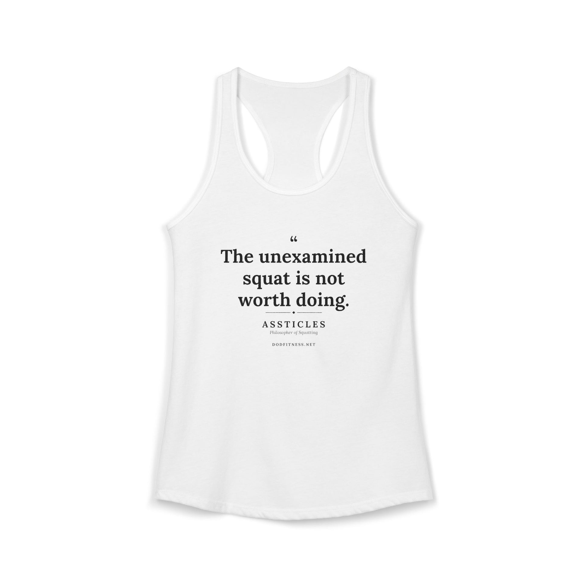 Assticles - The Unexamined Squat women's racerback tank - funny gym tank by DoD Fitness