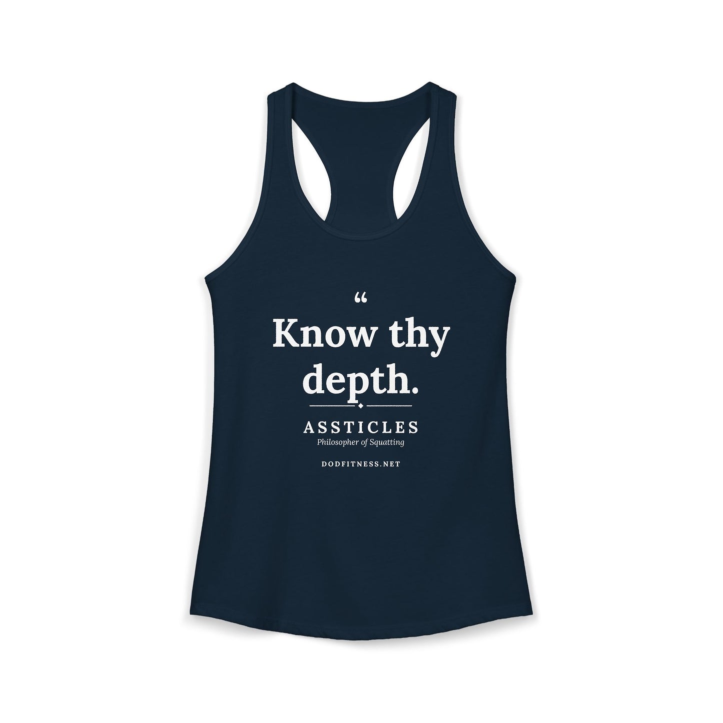 Assticles - Know Thy Depth women's racerback tank - funny gym tank by DoD Fitness