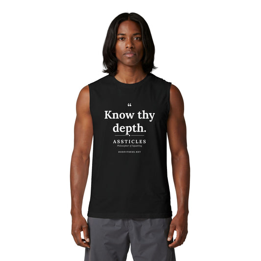 Assticles - Know Thy Depth stringer tank in Black - funny gym tank by DoD Fitness