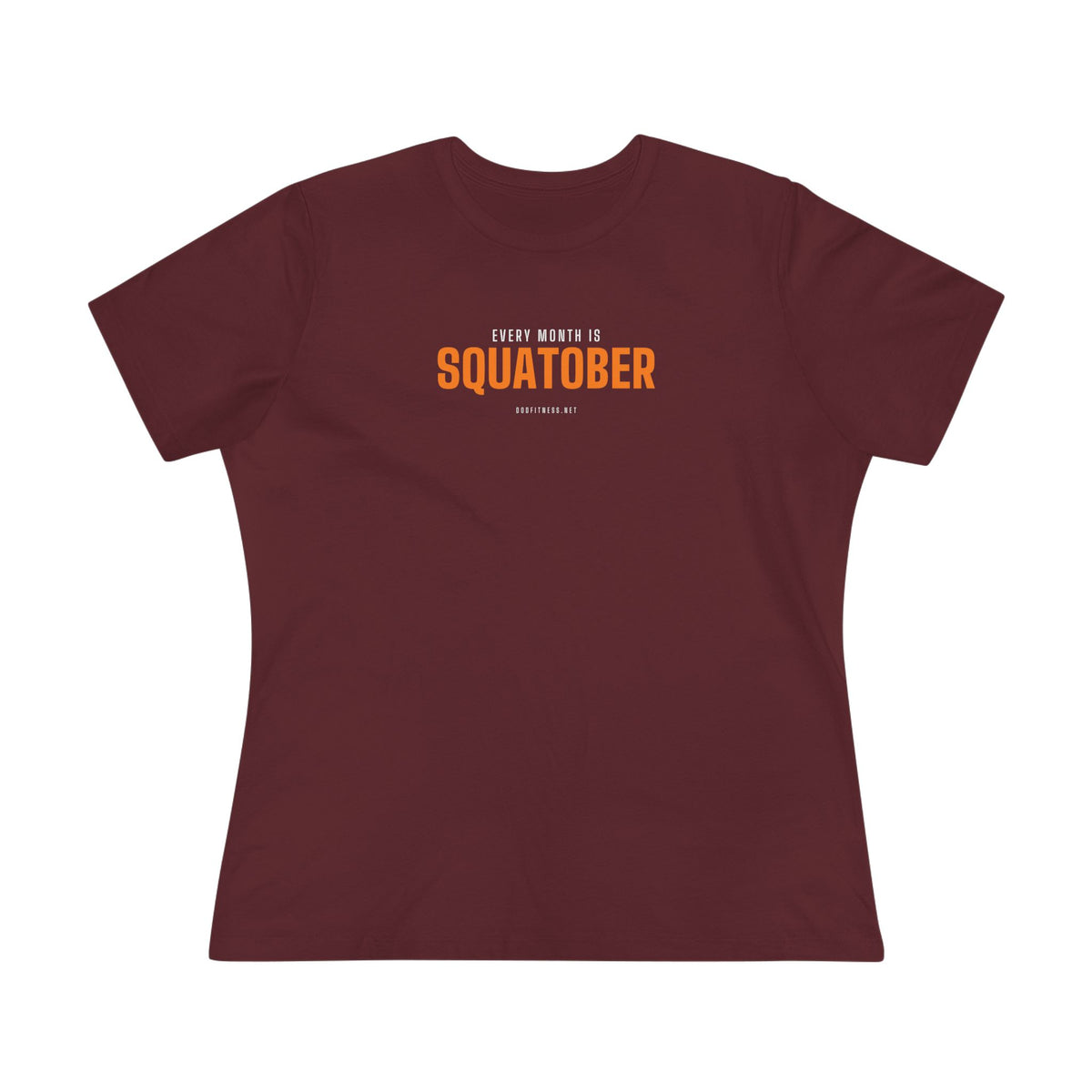 Squatober women's tee in Maroon - funny gym shirt by DoD Fitness