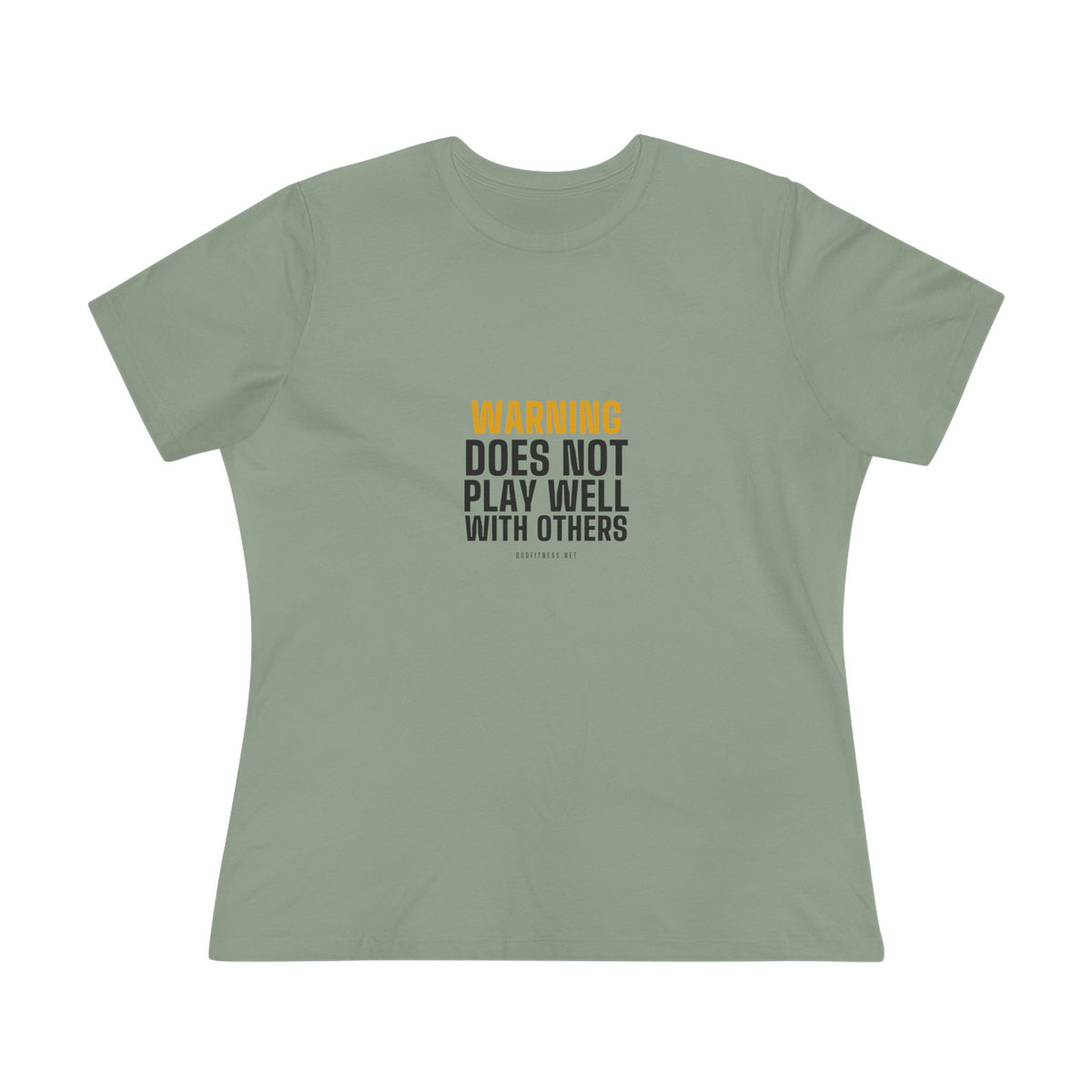 Warning Label women's tee in Sage - funny gym shirt by DoD Fitness