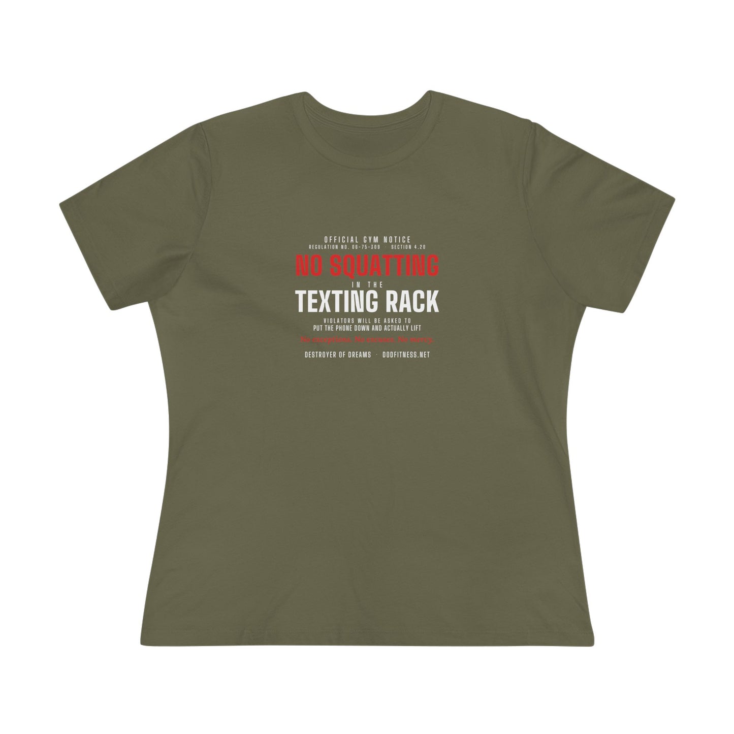 DoD Fitness - No Squatting Texting Rack Women's Tee