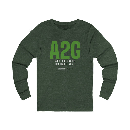 A2G - No Half Reps long sleeve tee in Heather Forest - funny gym shirt by DoD Fitness