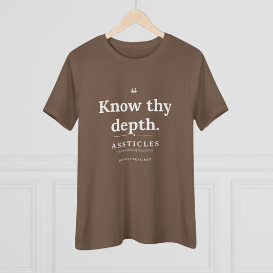 Assticles - Know Thy Depth women's tee in Vintage Brown - funny gym shirt by DoD Fitness