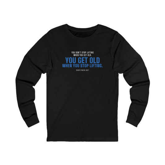 Stop Lifting B long sleeve tee in Black - funny gym shirt by DoD Fitness