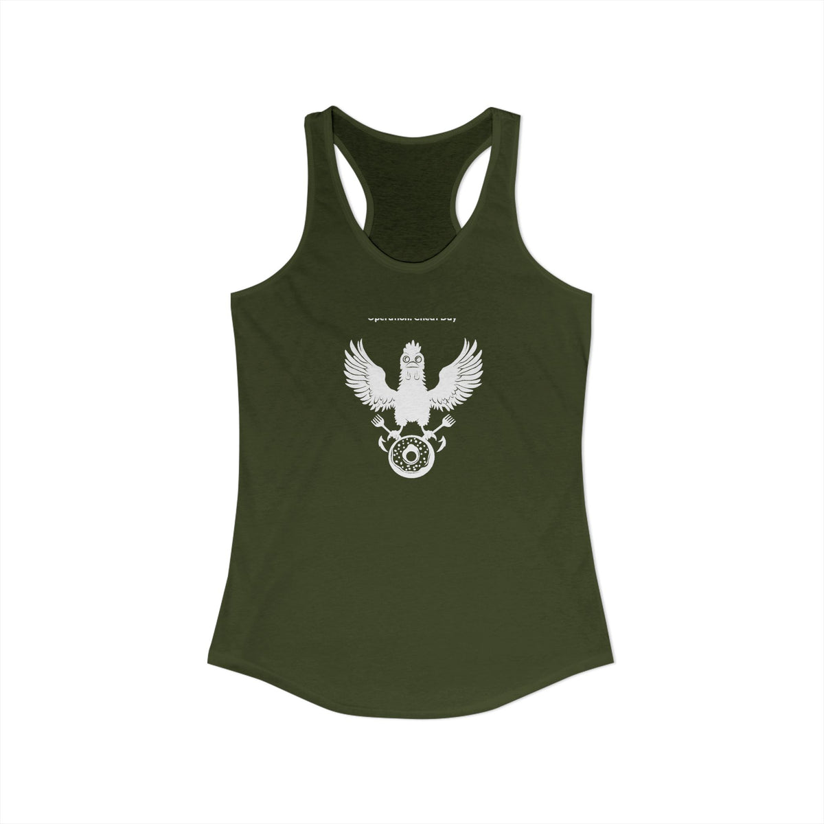 MEAL Team 6 - Operation: Cheat Day women's racerback tank in Solid Military Green - funny gym tank by DoD Fitness