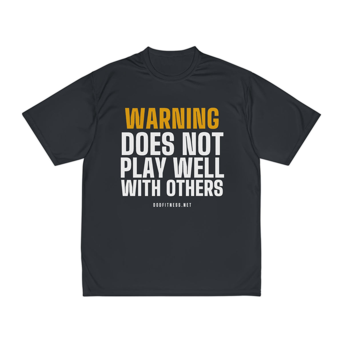 Warning Label performance tee in Black - funny gym shirt by DoD Fitness
