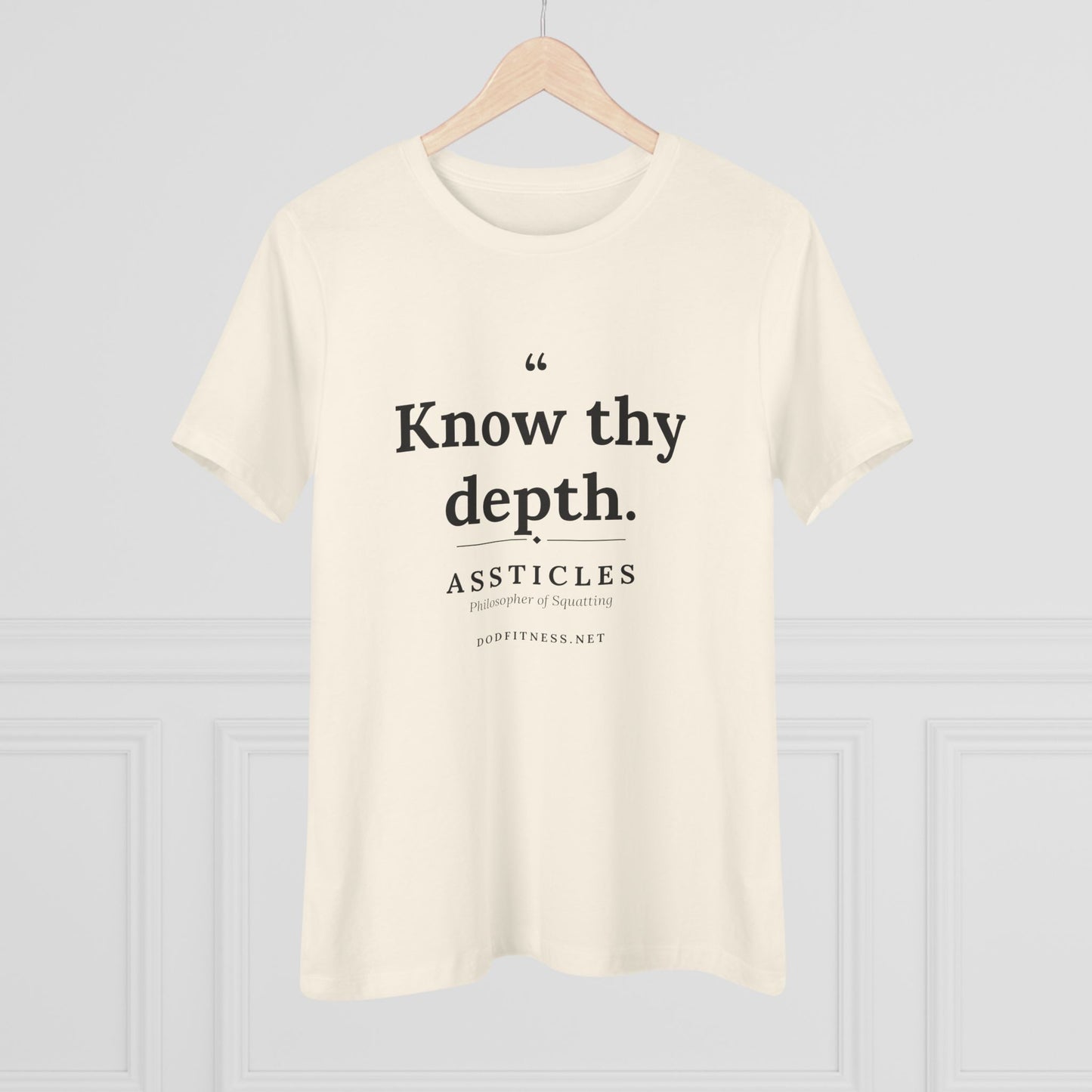 Assticles - Know Thy Depth women's tee in White - funny gym shirt by DoD Fitness