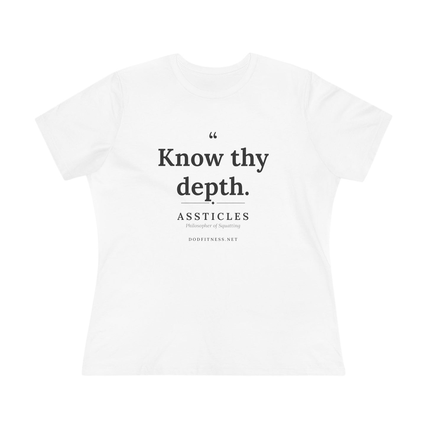 Assticles - Know Thy Depth women's tee - funny gym shirt by DoD Fitness