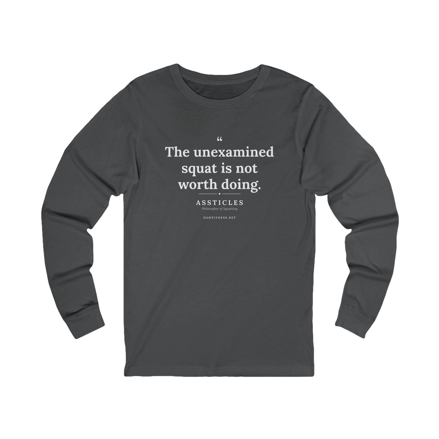 Assticles - The Unexamined Squat long sleeve tee in Asphalt - funny gym shirt by DoD Fitness