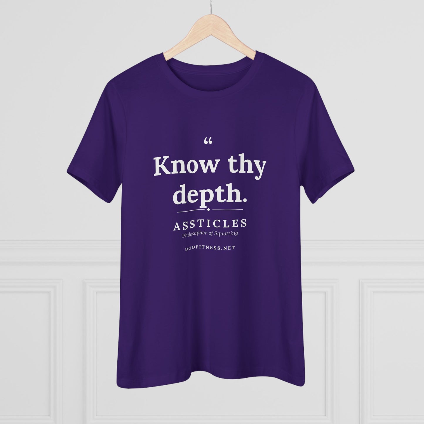 Assticles - Know Thy Depth women's tee in Team Purple - funny gym shirt by DoD Fitness