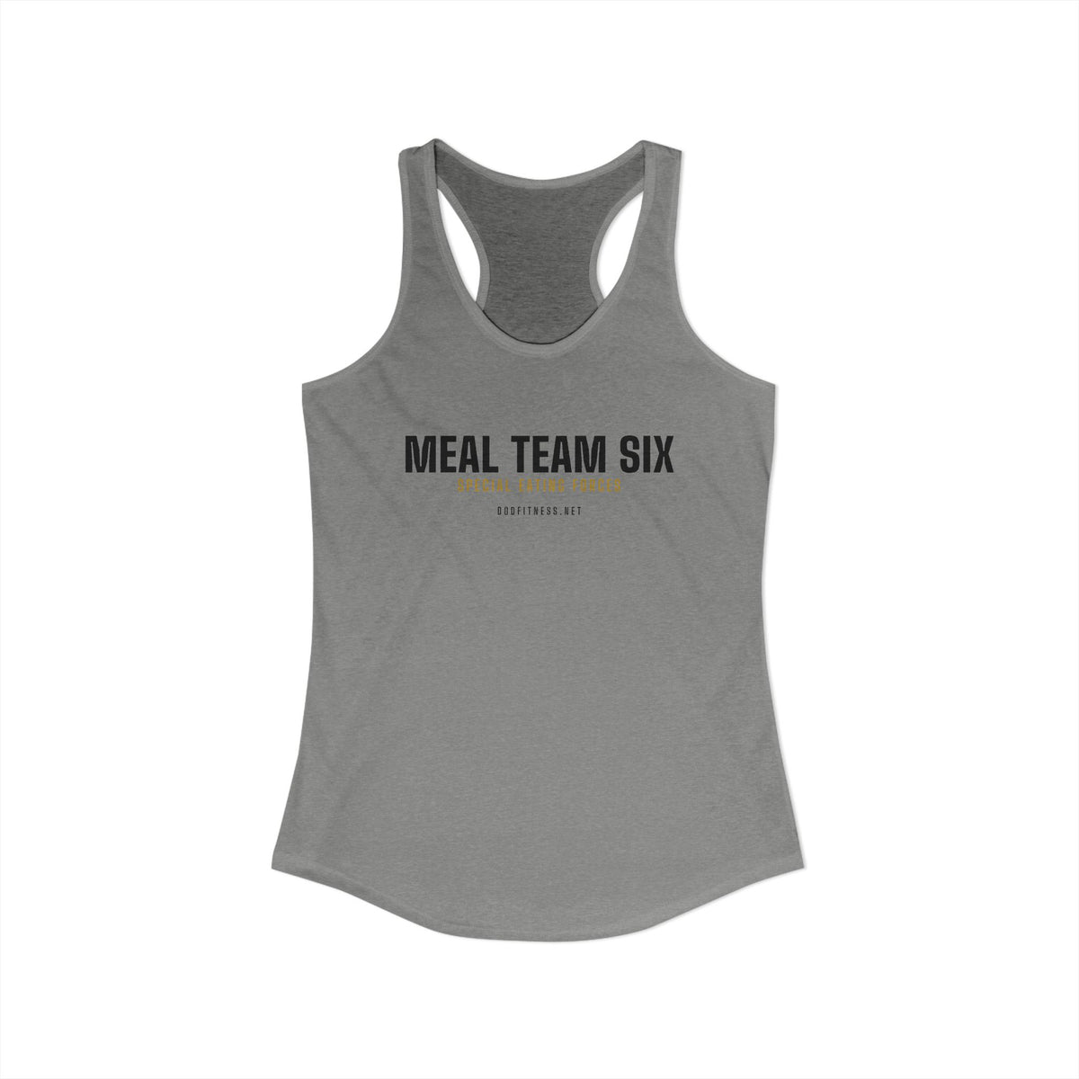 MEAL Team 6 - Special Eating Forces women's racerback tank in Heather Grey - funny gym tank by DoD Fitness